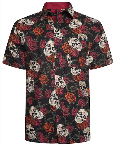 KAM Rose Skull Print Shirt Black